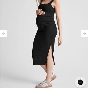 Beyond Yoga Black Maternity Midi Dress with Side Slit